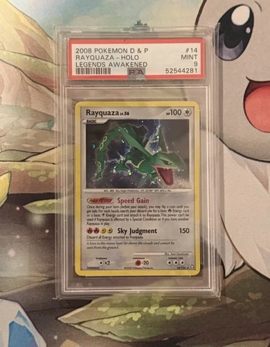2008 Pokemon Diamond & Pearl Legends Awakened #14 Rayquaza Holo Swirl PSA 9 MINT