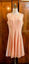 Calvin Klein Size 12 Laser Cut Peach Lace Sleeveless A -Line Dress 