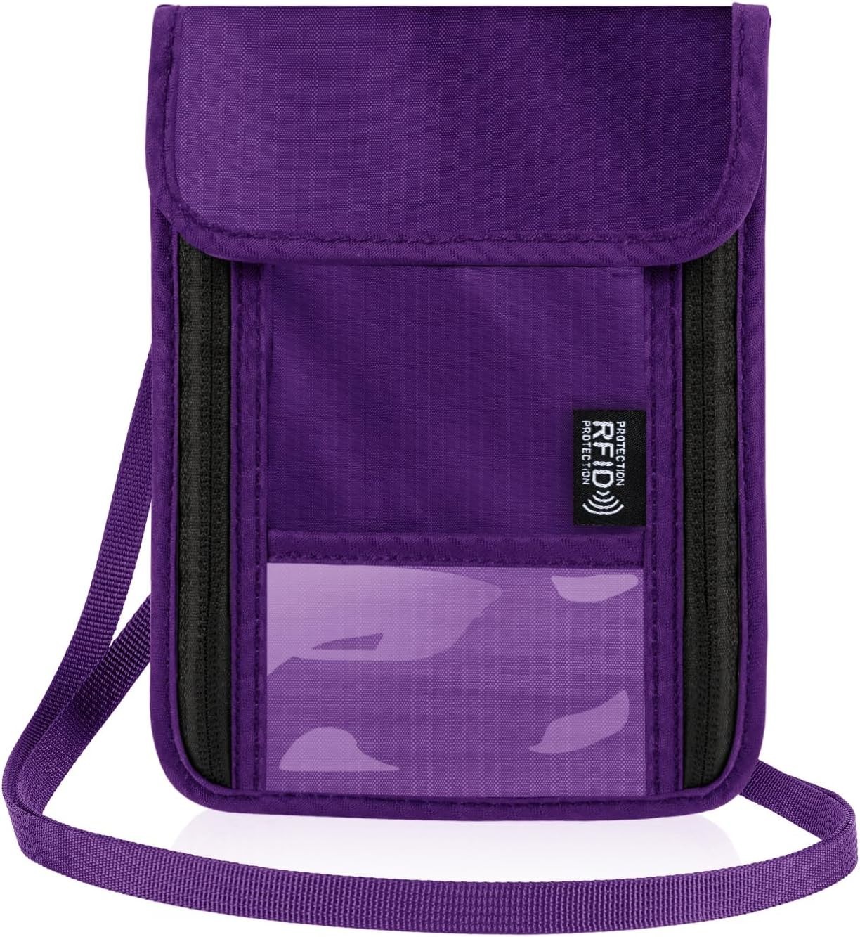 RFID Blocking Neck Wallet Passport Holder Waterproof Travel Pouch Purple
