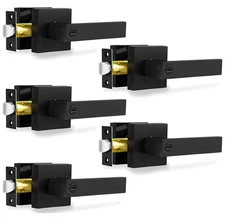 Privacy Door Levers, 5 Pack Matte Black Door Handles, Bed and Bath Door Locks...
