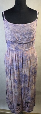 Romantic Gypsy Purple Tie Dye Boho Spaghetti Strap, Embroidered  Detail M/L 