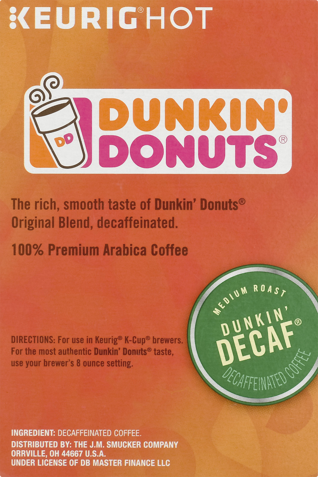 Dunkin' Donuts DECAF Original Coffee 22 to 132 Keurig Kcups Pick Any Size 