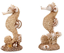 2x Dekofigur Seepferdchen Paar im Sandlook Höhe 10 cm maritime Bad Dekoration