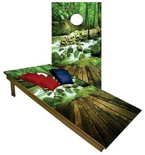 CORNHOLE Set BEANBAG TOSS GAME River Rocks Stream w Bags Boards