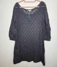 Garnet Hill Dress 8 Overlay Gray Tie Neck Foliage Lace Modest Knee Length Sheer