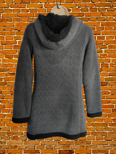 WOMENS UNIQLO SIZE XSMALL GREY HERRINGBONE FLEECE HOODED CASUAL COAT JACKET XS - Picture 3 of 6