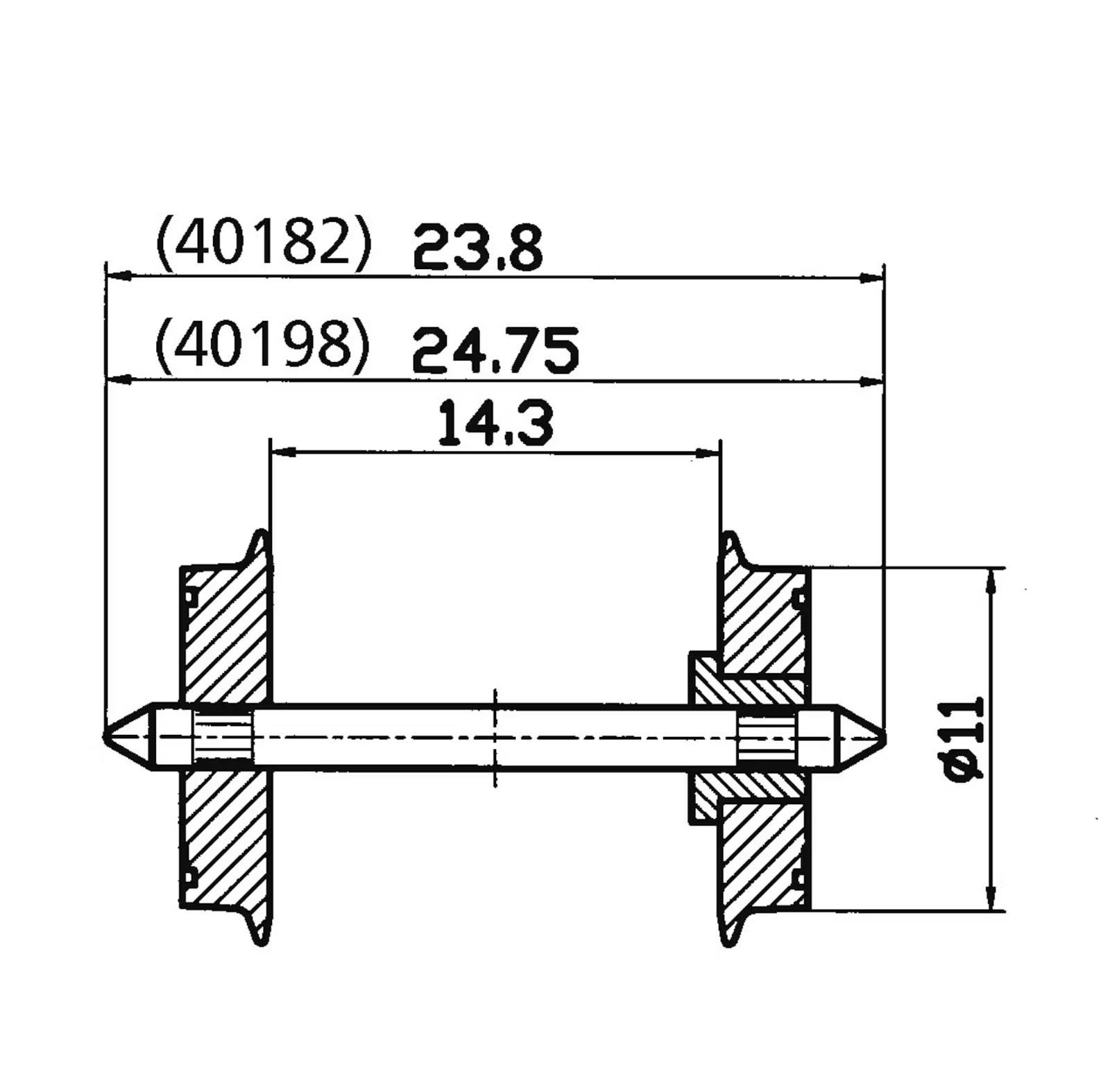 Roco 40198 Pair Of Wheel Axles Ø 11 Mm, Isolated From One Side
