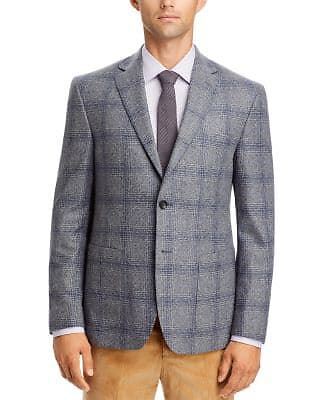 Мужской серо-синий клетчатый блейзер из смеси шерсти обычного кроя на полуприлегающей подкладке спортивного покроя