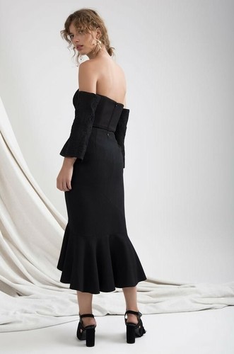 NWT C/MEO COLLECTIVE METAL CLOUDS FLARE RUFFLE FRILL TEXTURE MIDI SKIRT XS $180 - Picture 10 of 10