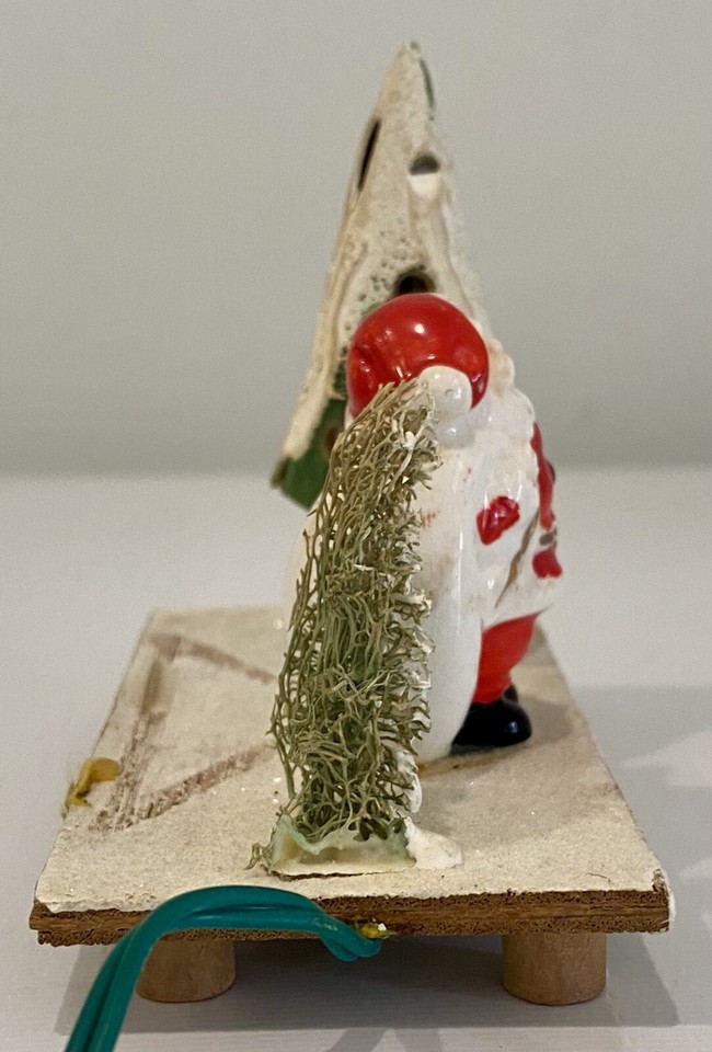 Vintage RARE Light Up Green Christmas Tree Ceramic Santa Bottle Brush