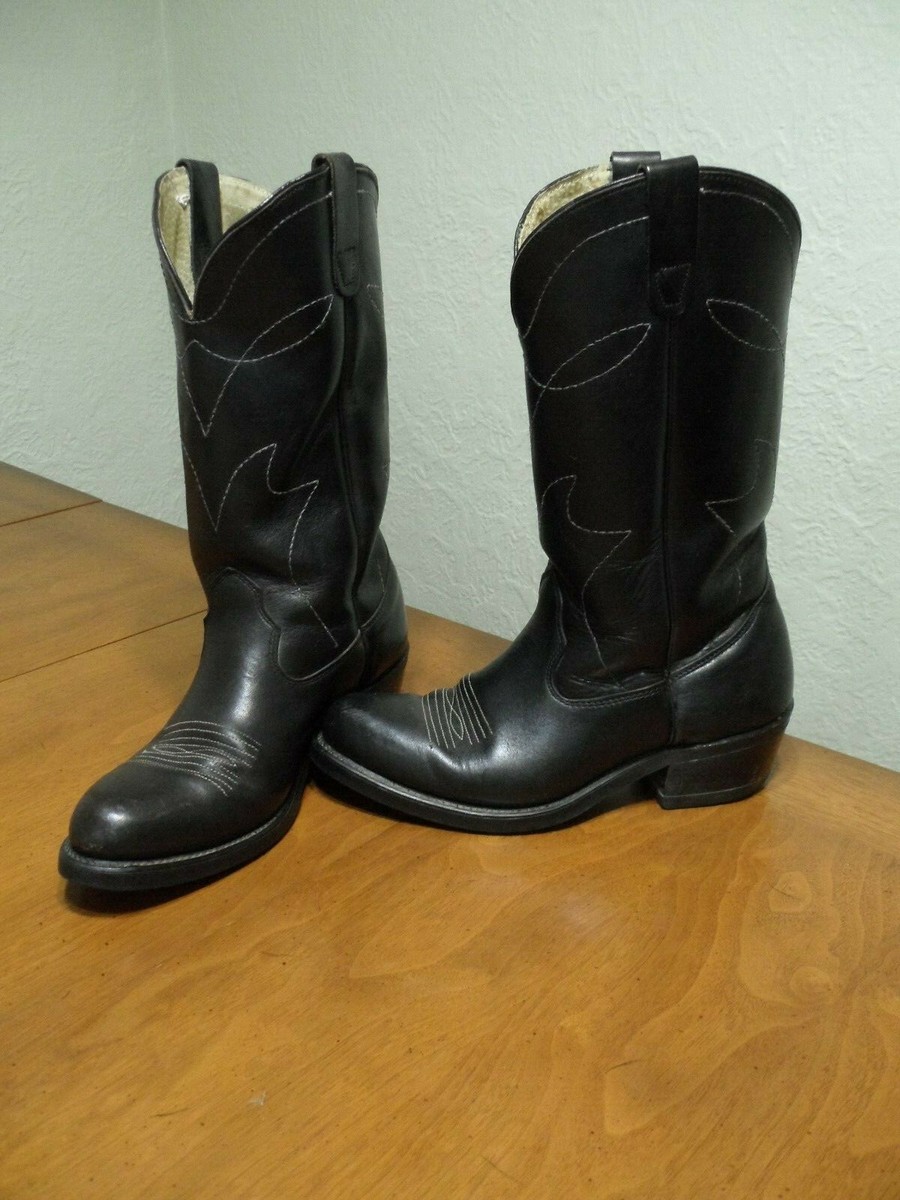 Sheplers Mens Black Leather Cowboy Western Boots Oil Resistant USA 