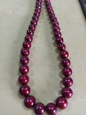 HUGE 12MM NATURAL SOUTH SEA GENUINE purplish red  REDISH PEARL NECKLACE 14k 18 