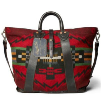 イサム【希少】RRL NATIVE TOTE BAG名作 ラグバッグ RRL RALPH LAUREN Leather trim Native Jacquard Tote Bag Auth Men