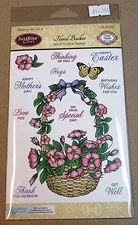 JUSTRITE "FLORAL BASKET" CLEAR STAMP SET CR-02129 - NEW
