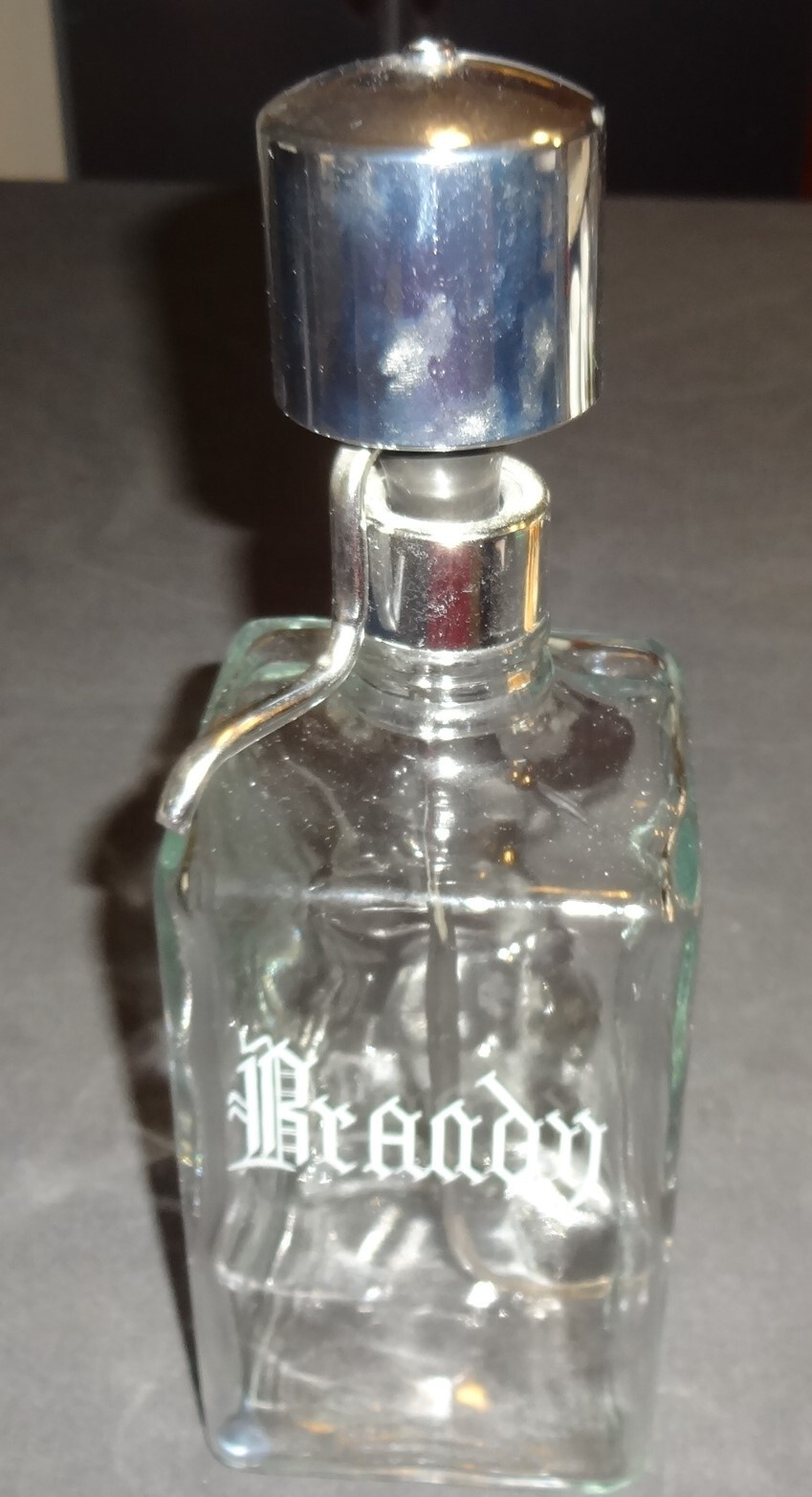 Vintage Glass Liquor Decanter Etched Rum With Chrome Pump eBay