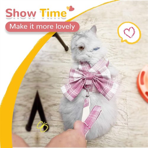 Puppy Set Dress Bow Plaid Cat Clothes Pet Skirt Harness Leash Vest + Dog Small - Picture 7 of 25