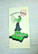 VINTAGE LOVELY MAP HAWAII CROSSROADS OAHU UNITED AIRLINES STAMP LOGO c.1950