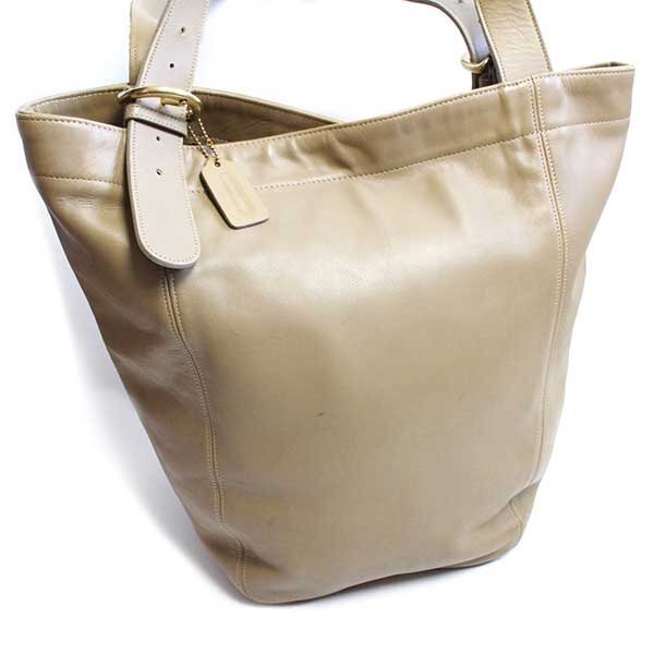 COACH Old Coach Leather Tote Bag Gray Beige
