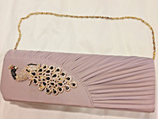 JNB Rhinestone Gray Evening Prom Peacock Sparkle Clutch Chain Magnetic Clasp