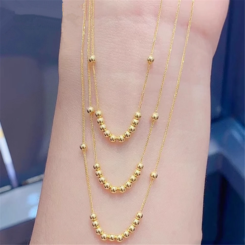 アクセサリー everyone 18k gold simple necklace Real Pure 18K Yellow Gold Chain Women Wheat Beads Thin Link