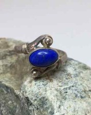 Handmade Natural Lapis Lazuli, Sterling Silver Horizontal Ring. Ring Size - 7