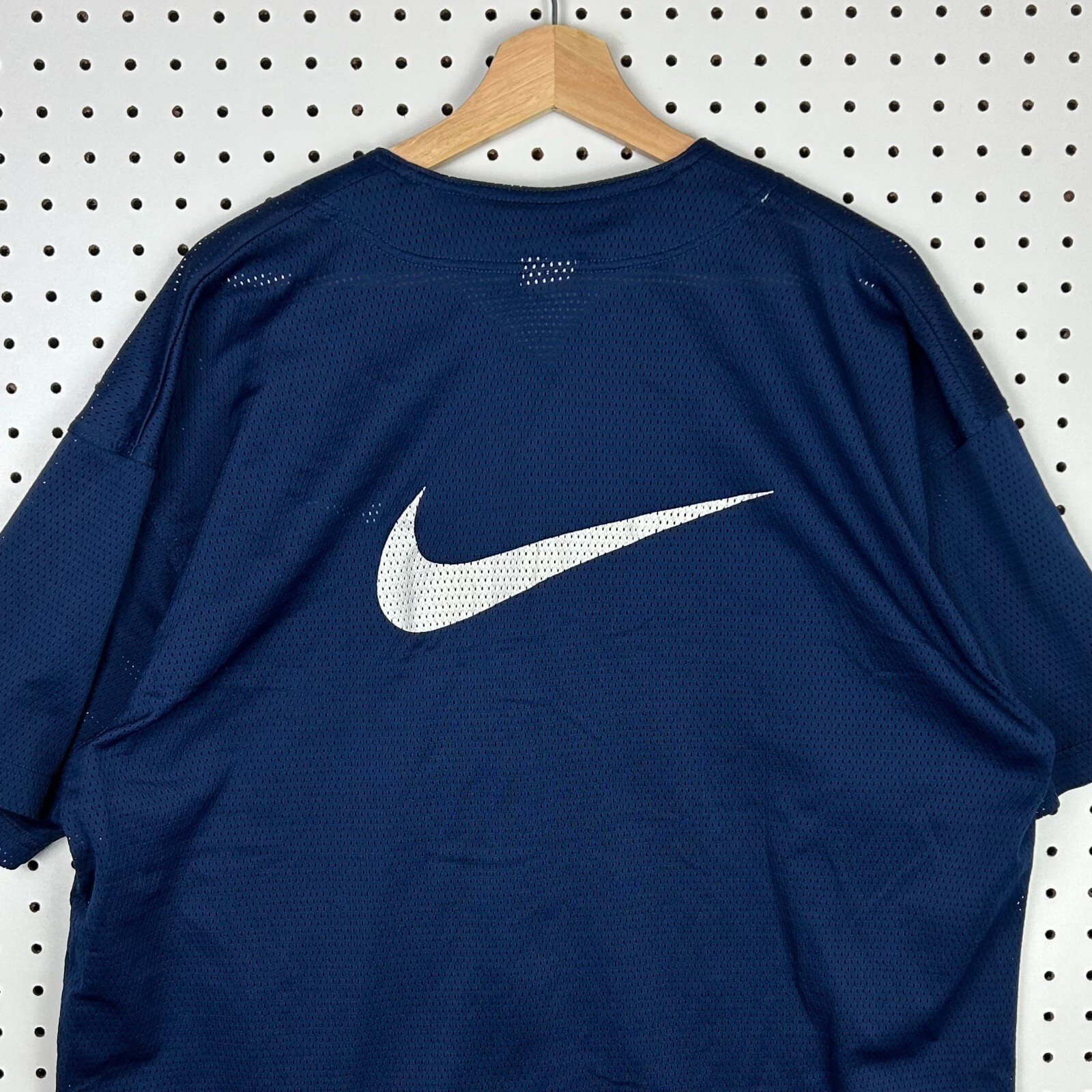Vintage Nike Baseball Jersey Mesh Button Navy Blue Wh… Gem