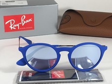 Ray-Ban RB 4243 6263/1U Round Phantos Sunglasses Matte Blue Gray Flash Lens 49mm