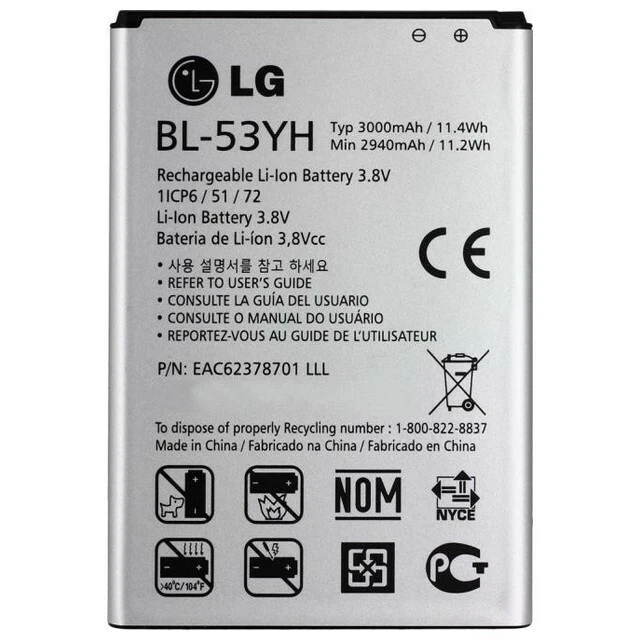 LG NUOVA BATTERIA AL LITIO LI-ION ORIGINALE 3.8V 3000 MAH BL-53YH PER LG G3 - Immagine 3 di 3