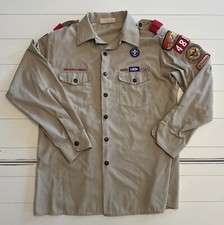 Boy Scouts Uniform Shirt Size LARGE 16-16.5 Long Sleeve Tan Sleeve BSA Official