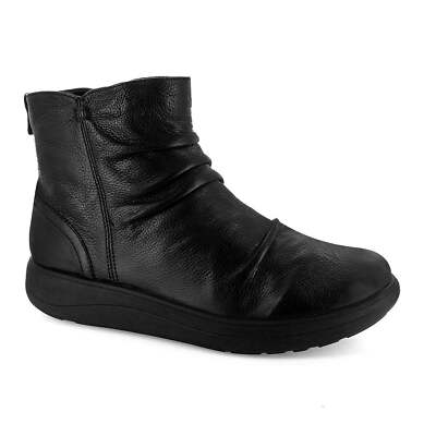 Strive Tempo Ladies All Black Leather Arch Support Side Zip Ankle Boots  UK