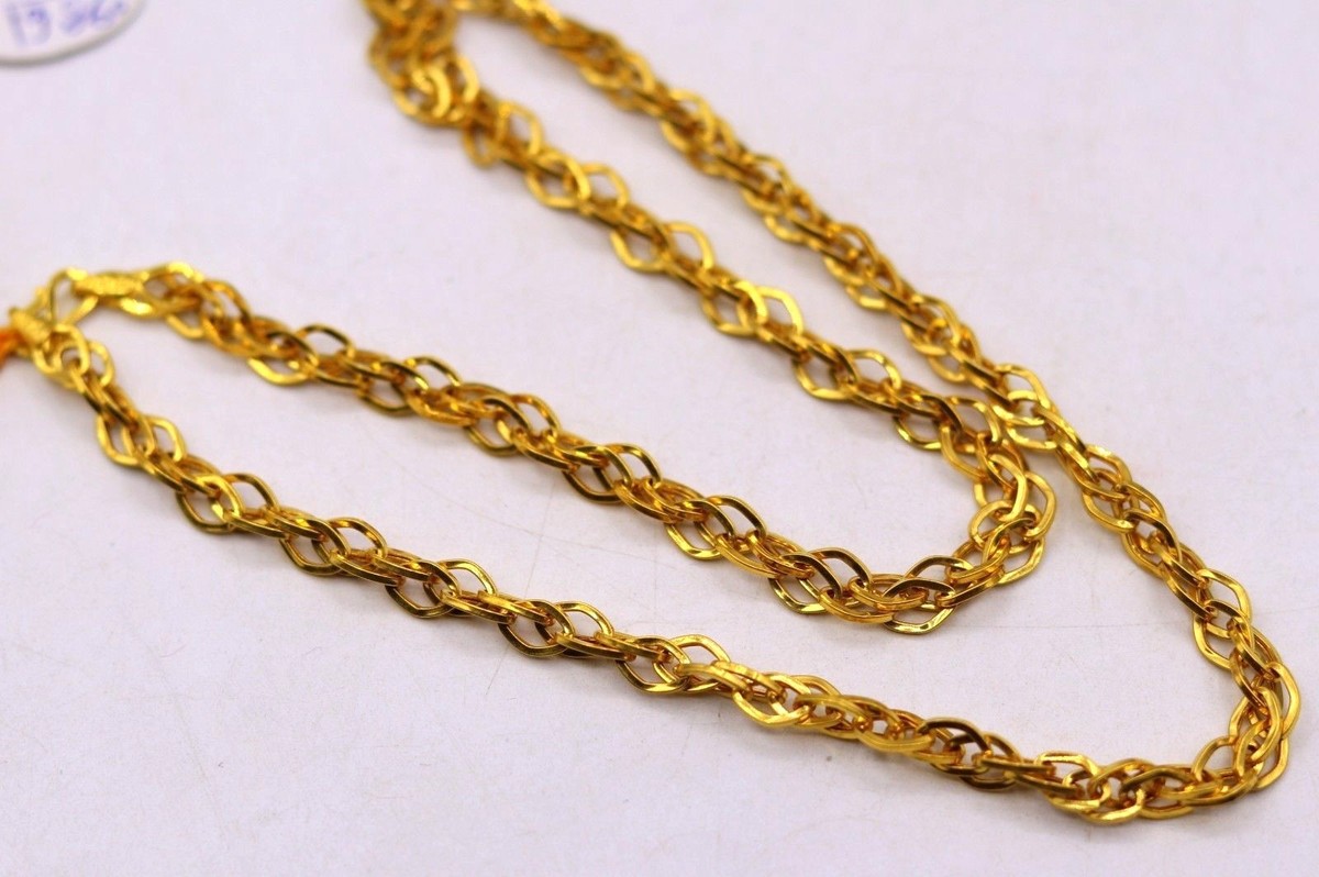 GENUINE 22K GOLD HANDMADE DESIGN DOUBLE MIX LINK CHAIN 22