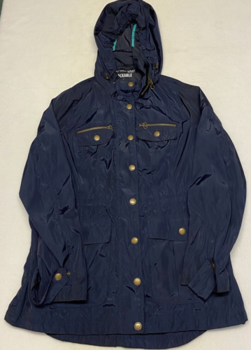 Vintage St. John's Bay Packable Women's Windbreaker Hoodie Jacket Sz Large Blue - Picture 1 of 9