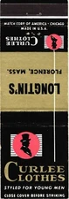 Curlee Clothes, Styled For Young Men, Longtin's, Mass Vintage Matchbook Cover