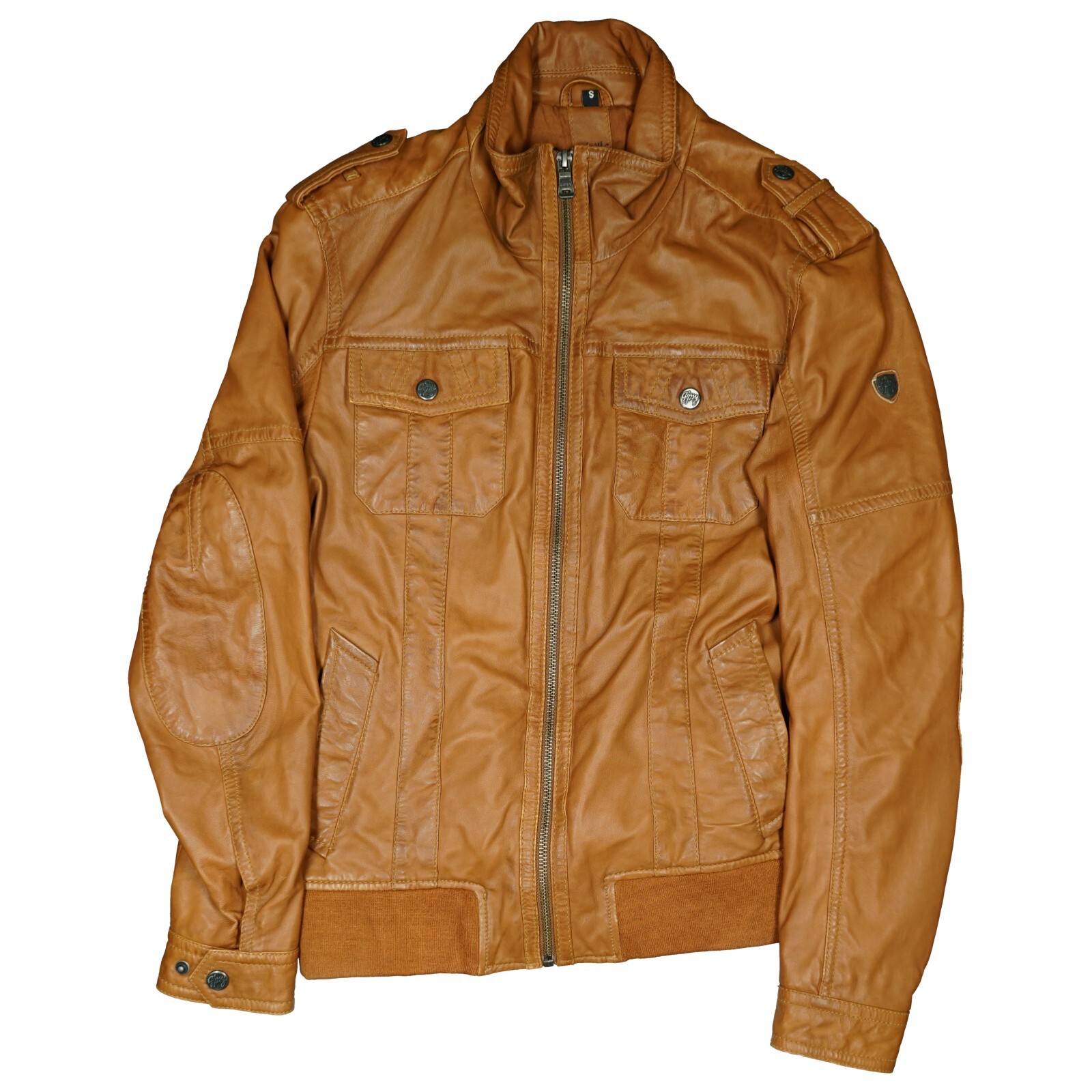 Gipsy Hombre Cuero Chaqueta Corta de Napa Cordero Piloto Talla S Braun