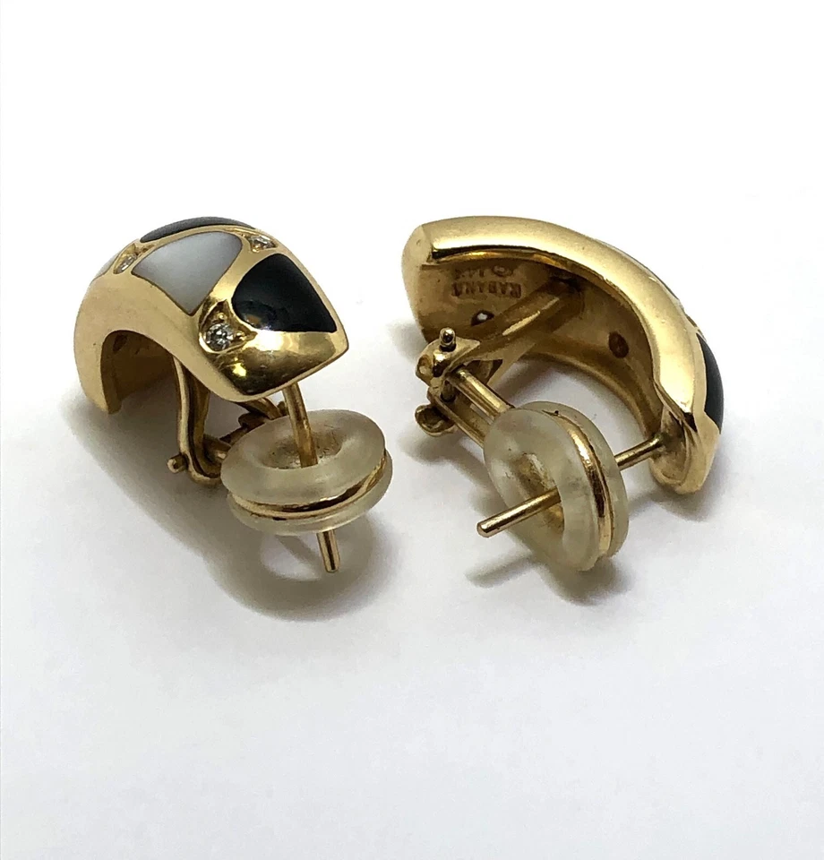 Brincos ômega meio argola ouro 14K madrepérola ônix preto diamante Kabana - Imagem 4 de 4