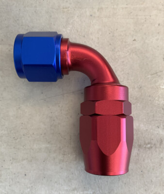 -10 AN Hose End Fitting 90 Degree Red/Blue