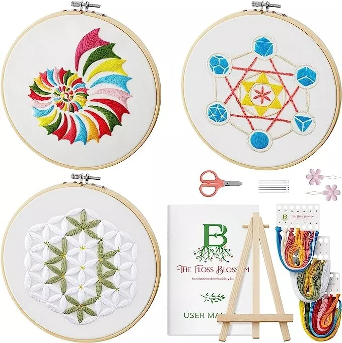 Floss Blossom Sacred Geometry Needlepoint Kits for Beginners Cross Stitch 3 pack