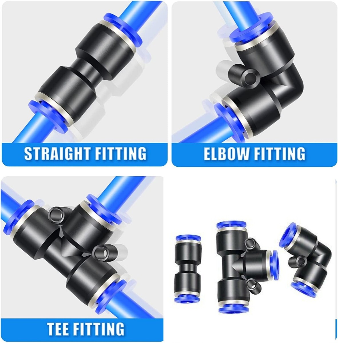 Push-Fit Pneumatic Fittings – Nylon Connectors For Air & Water Lines (Elbow, Straight, T)