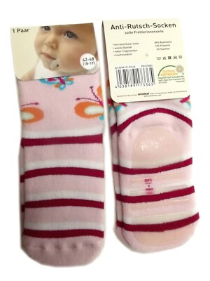 1 PAAR ANTI-RUTSCH-SOCKEN SOFTE FROTTIERINNENSEITE ROSA 62-68 ODER 74/80