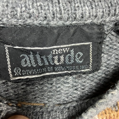 Vintage New Attitude Russ Sweater Women's S? Gray Fair Isle 80's Knit Pullover - Picture 6 of 10