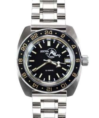 Vostok Amphibia 17005B Watch Scuba Dude Automatic 24-Hour  USA Seller