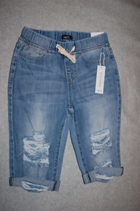 Womens Bermuda Jean Shorts LT BLUE DENIM Raw Cuffed Hem ELAST WAIST Size 0 793310123407 | eBay