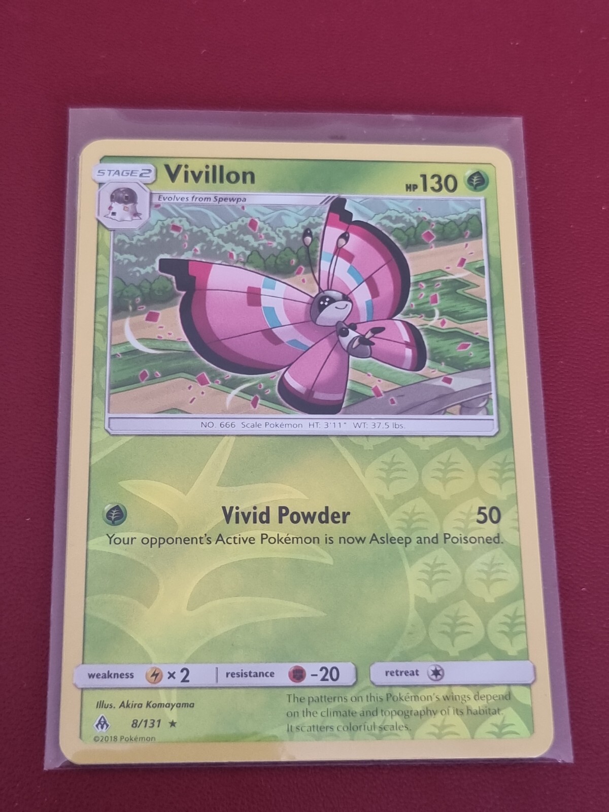 Pokemon Sun Moon Forbidden Light Vivillon 8/131 Rare Reverse Holo TCG Card