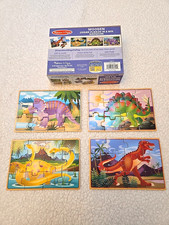 Melissa  Doug- 4 Dinosaur Jigsaw Puzzles in Wooden Storage Box 12 pc/each EUC
