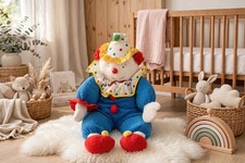 Eden Plush Clown Doll Vintage 20 Blue Terry Cloth Polka Dot Primary Colors RARE