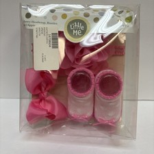 Little Me Fancy Headwrap, Booties  Clippie. Size 0-12 M. 