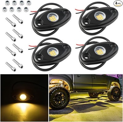 Lights for Trucks, 4 Pods LED Rock Lights, IP67 Waterproof Neon  Color: Yellow