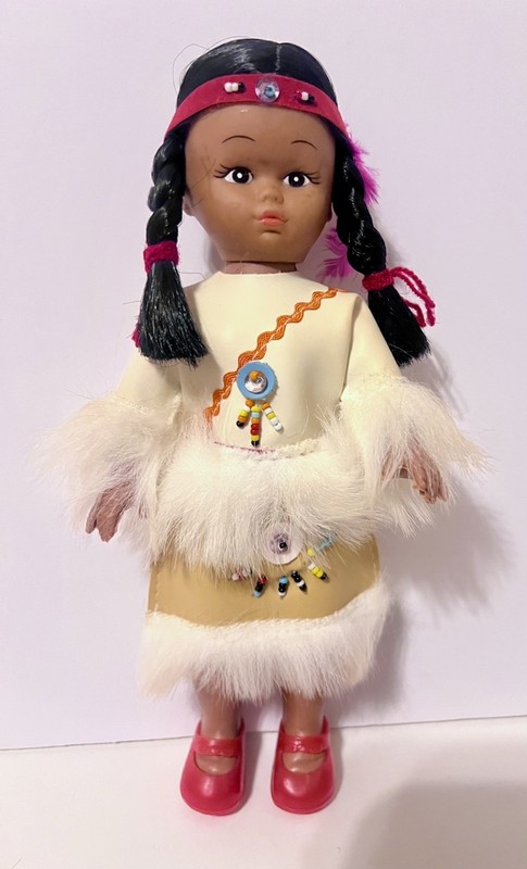 Vintage Native American Indian Doll Faux Fur & Leather Outfit, Braids