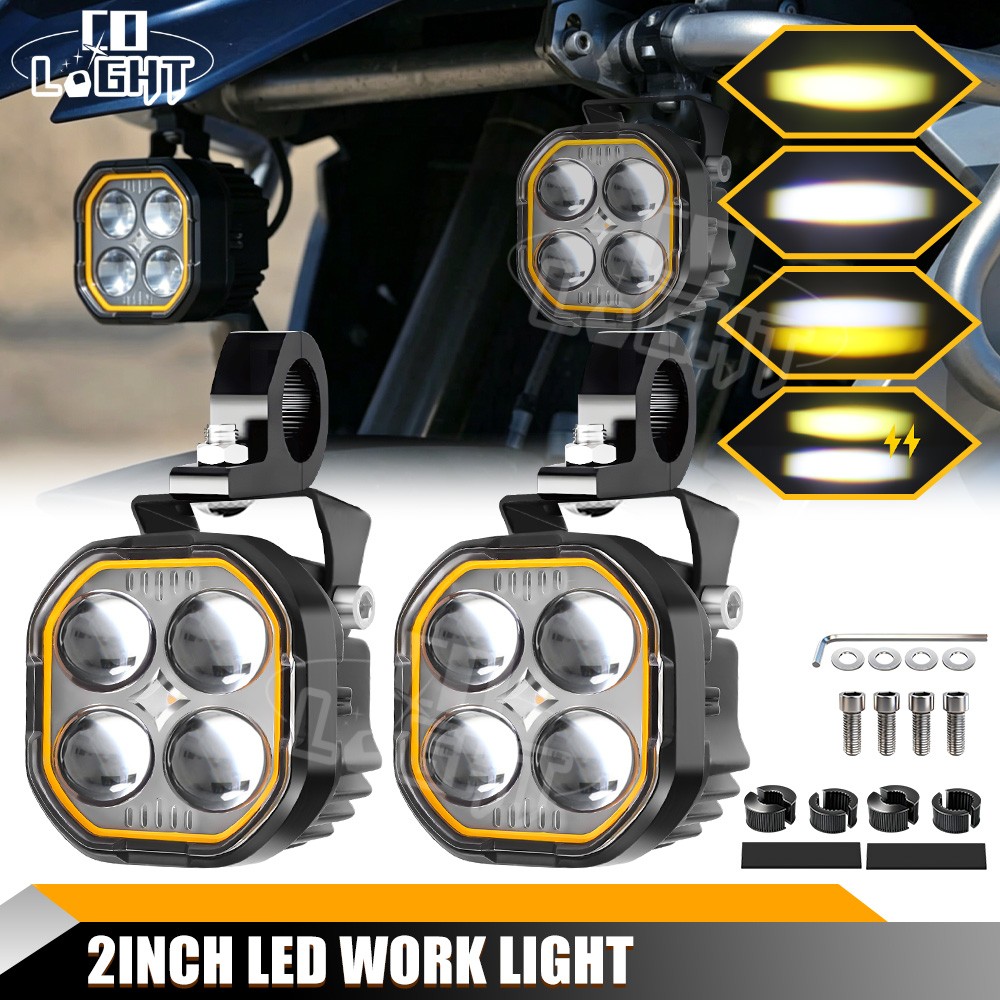 Pair 2" LED Cube Work Light Pods Amber/w Beam with LED Off-Road Light Tube Clamp