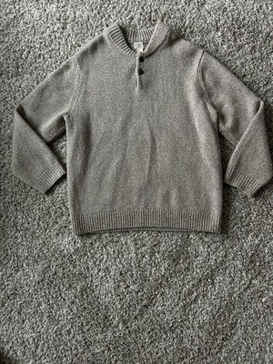 LL Bean Ragg Wool Henley Sweater Knit Pullover XXL  Beige Brown Mock Neck Preppy
